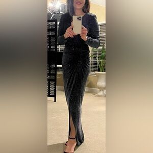 Royal dark navy (almost black) Evening gown with glitter and thigh slit